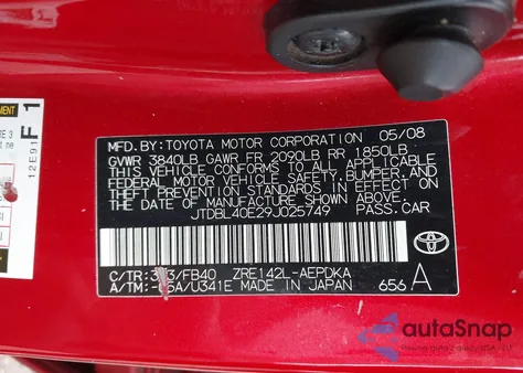 2009 Toyota Corolla Le/Xle из США, поврежденный, VIN JTDBL40E29J025749